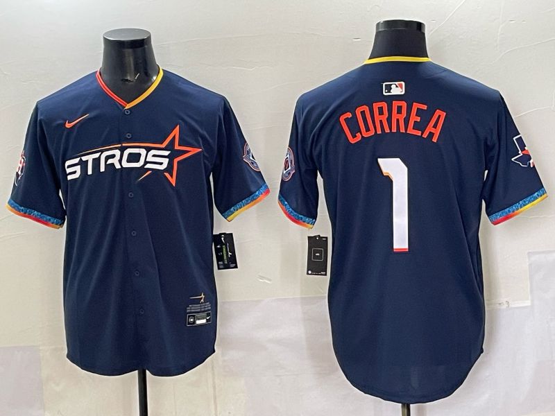 Men 2025 Houston Astros #1 Correa Blue Four generations Joint Name Nike MLB Jersey style 01->houston astros->MLB Jersey